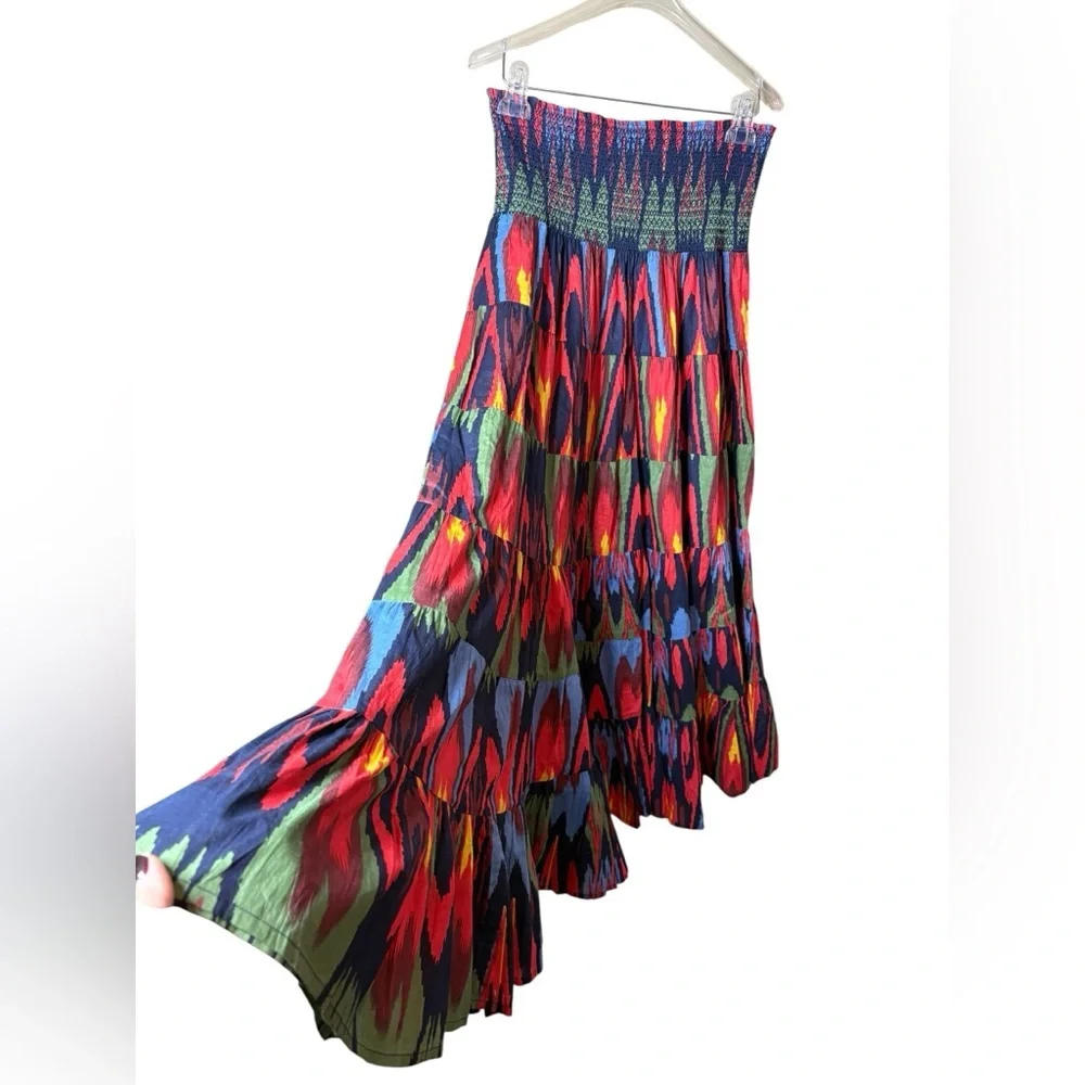 La Plage Womens Multicolor Vibrant Maxi Skirt Sz S Tiered Hippie Gypsy Festival